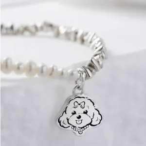 Custom Pet Portrait Bracelet with Half Pearl and Half Crushed Silver