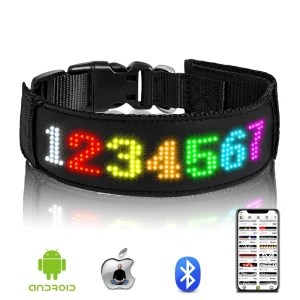 RGB Color LED Collar with Programmable LED Screen Scrolling Customized Text Animations Rechargeable Glowing LED Pet Dog Collars
