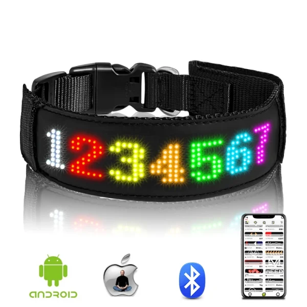 RGB Color LED Collar with Programmable LED Screen Scrolling Customized Text Animations Rechargeable Glowing LED Pet Dog Collars