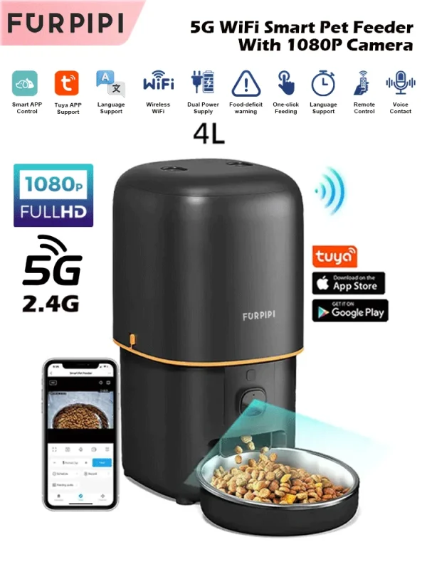 Automatisk Kattmatare Kamera Pet Smart Kattmat Kibble Dispenser 2.4G/5GWiFi Tuya APP Kontroll Automatisk Matare För Katt Hund Tillbehör